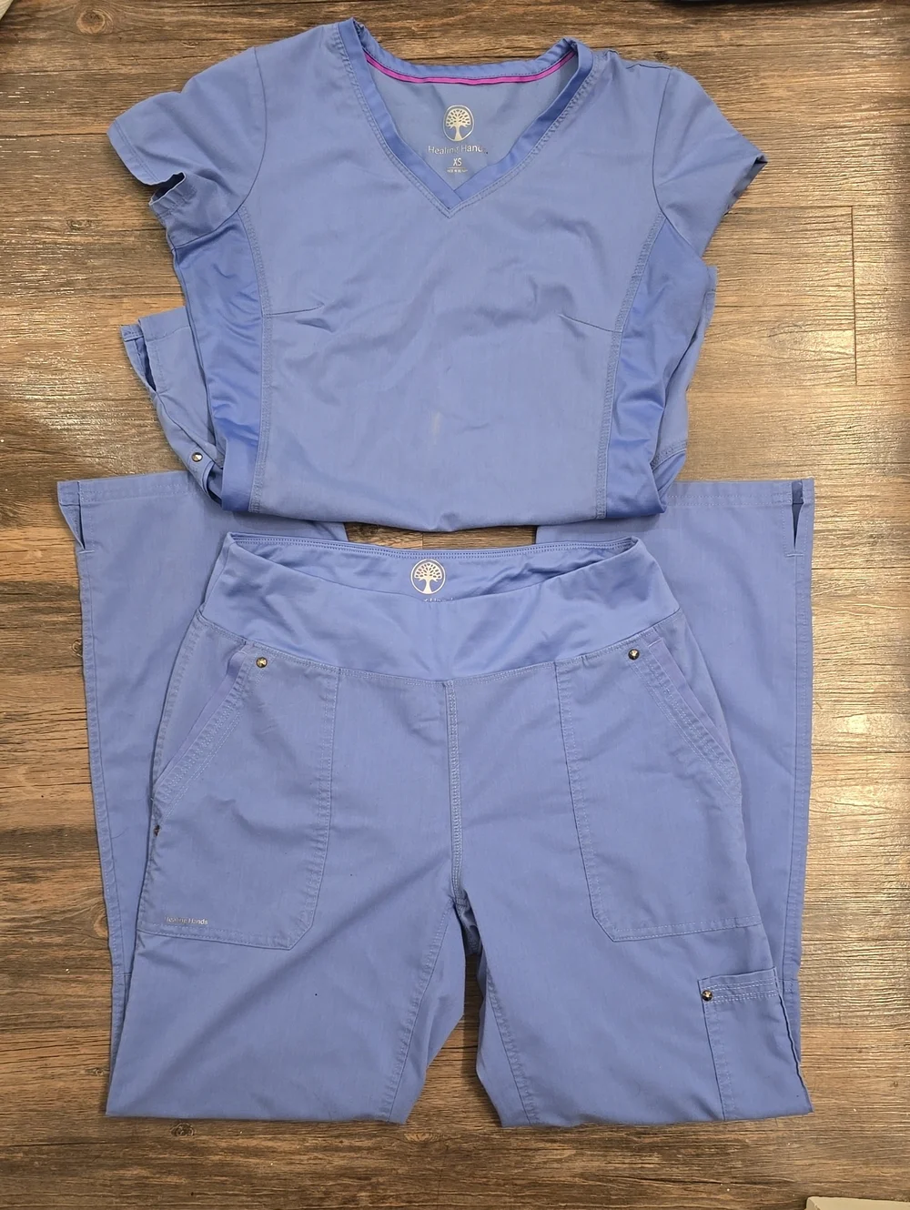 Healing Hands Women's Lavender-Blue Scrub Top and Trousers